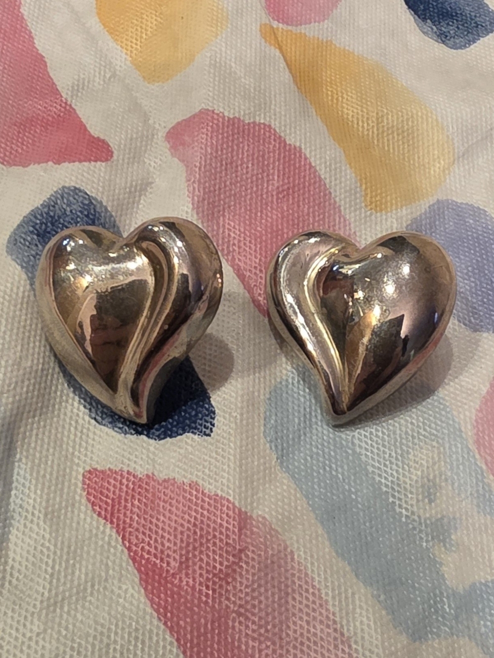 Vintage Rare Mark Wasserman Samara Puffed Heart Sterling Silver Earrings.